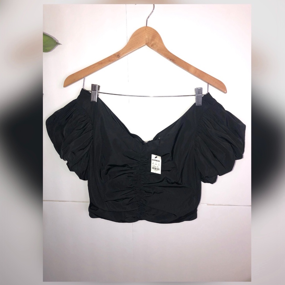 NEW Express Ruched Puff Sleeve Crop Top